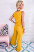 Crinkled U Neck Tank Top and Wide Leg Pants Set